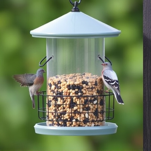 Small bird seed feeder with pigeon guard