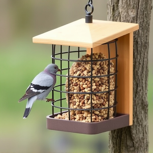 Small bird seed feeder with pigeon guard