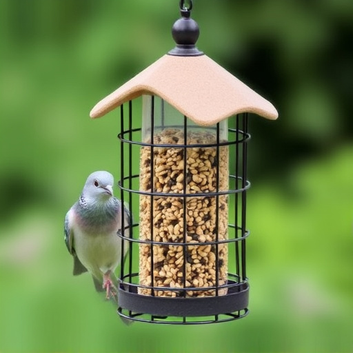 Small bird seed feeder with pigeon guard