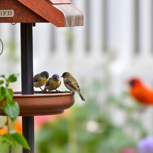 Small birds eating at garden station