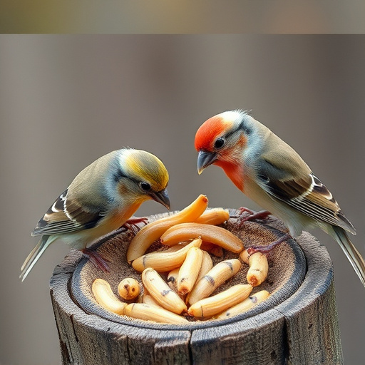 Small birds eating suet with mealworms