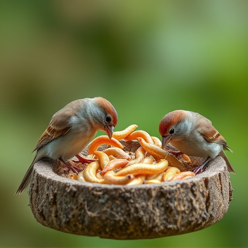 Small birds eating suet with mealworms