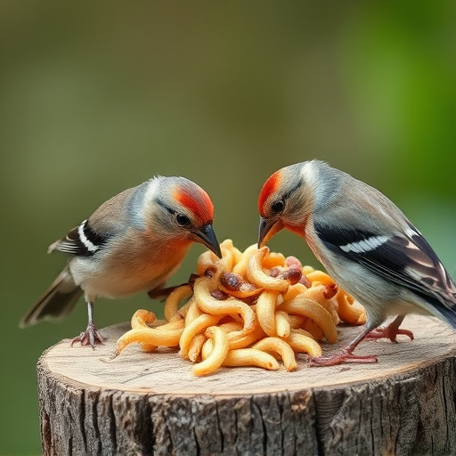 Small birds eating suet with mealworms