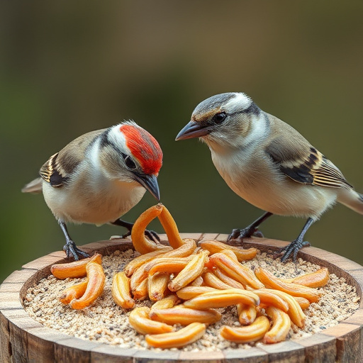 Small birds eating suet with mealworms