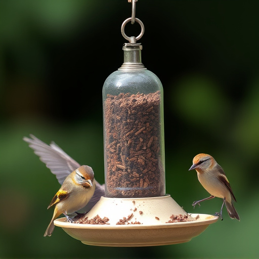 Small birds feeding from specialized feeder