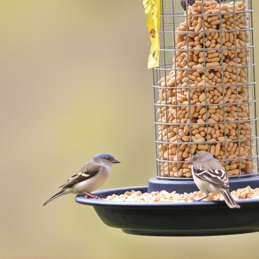 Small birds feeding from specialized feeder