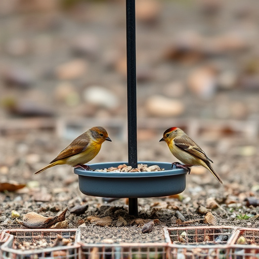 Small birds feeding on ground feeder