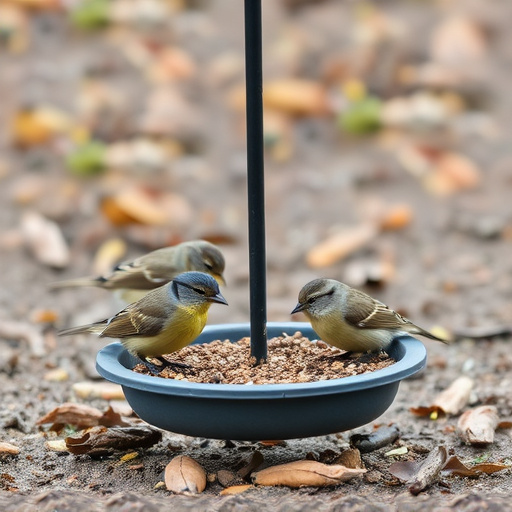 Small birds feeding on ground feeder