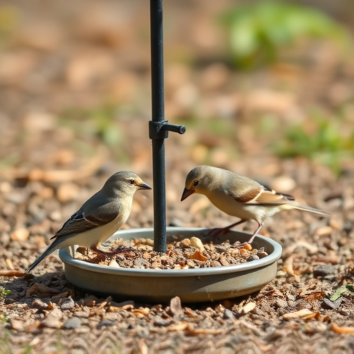 Small birds feeding on ground feeder