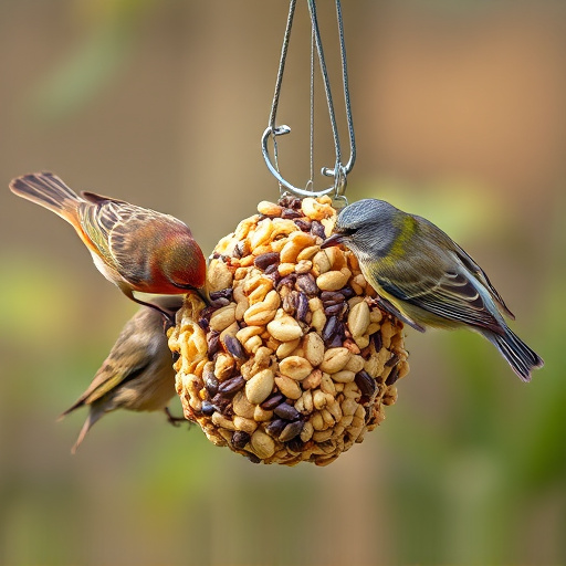 Small birds feeding on seed assortment