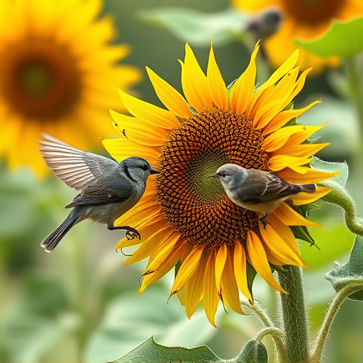 Small birds feeding on sunflower hearts