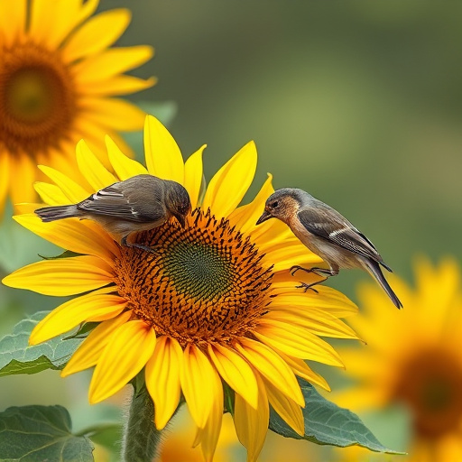 Small birds feeding on sunflower hearts