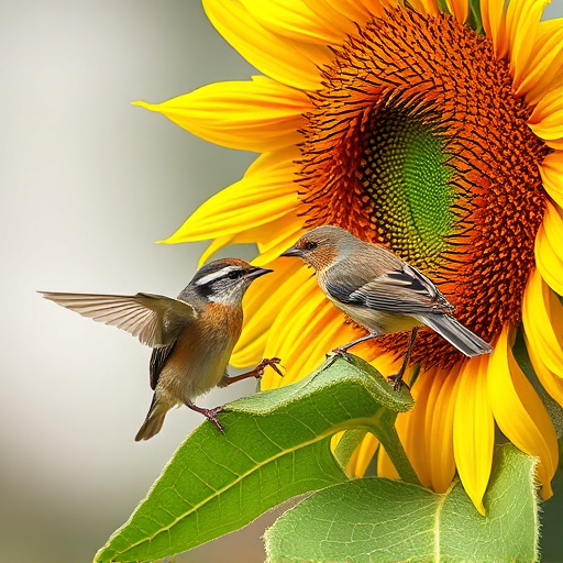 Small birds feeding on sunflower hearts
