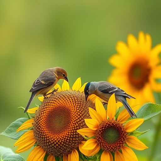 Small birds feeding on sunflower hearts