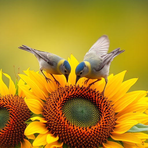 Small birds feeding on sunflower hearts