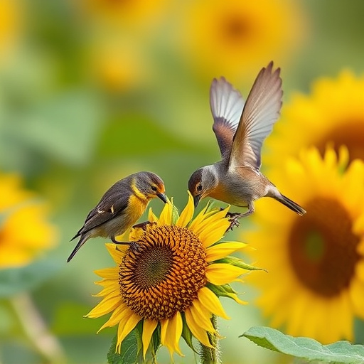 Small birds feeding on sunflower hearts