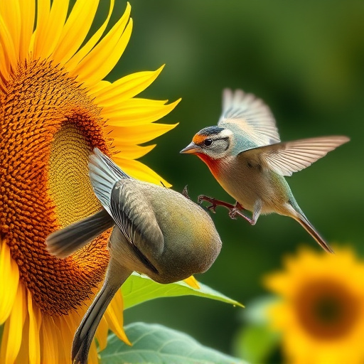 Small birds feeding on sunflower hearts