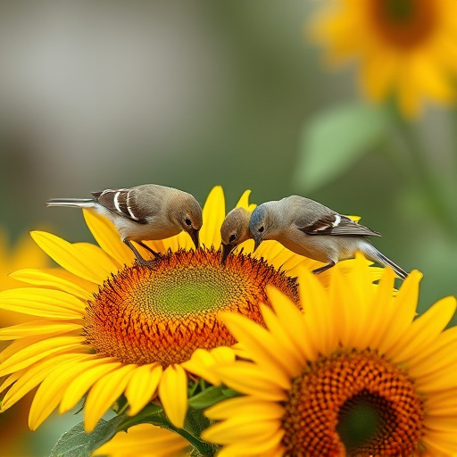 Small birds feeding on sunflower hearts