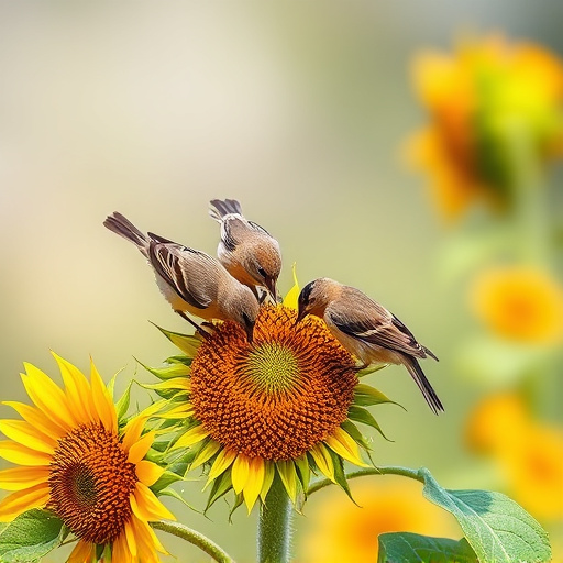 Small birds feeding on sunflower hearts