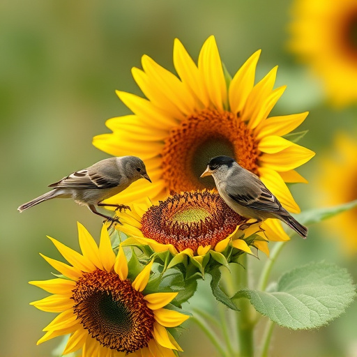 Small birds feeding on sunflower hearts
