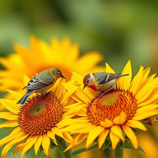 Small birds feeding on sunflower hearts