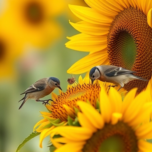 Small birds feeding on sunflower hearts