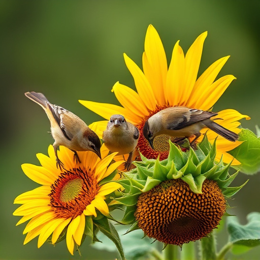 Small birds feeding on sunflower hearts