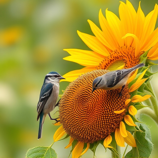 Small birds feeding on sunflower hearts