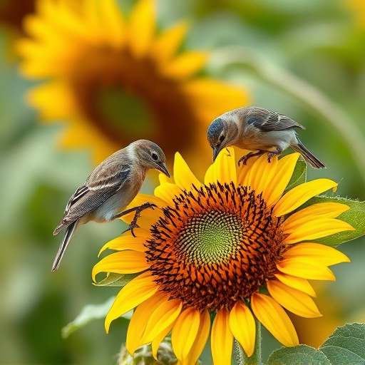 Small birds feeding on sunflower hearts