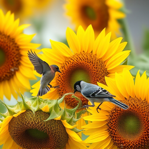 Small birds feeding on sunflower hearts