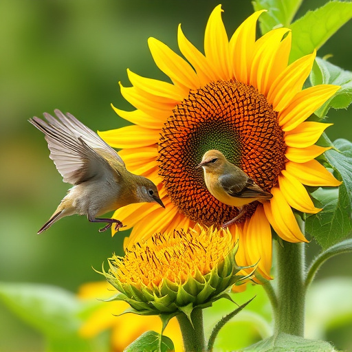 Small birds feeding on sunflower hearts