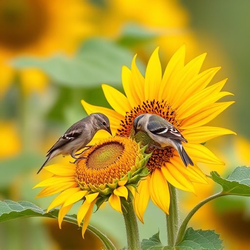 Small birds feeding on sunflower hearts