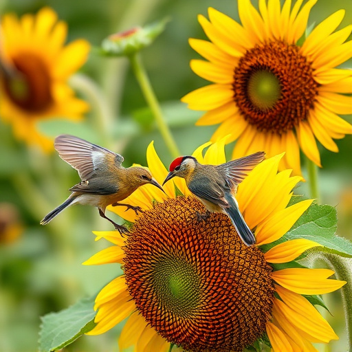 Small birds feeding on sunflower hearts