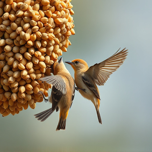 Small birds pecking at niger seeds