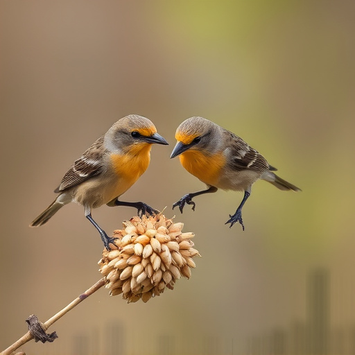 Small birds pecking at niger seeds