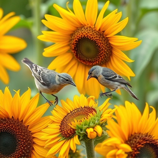 Small garden birds eating sunflower hearts