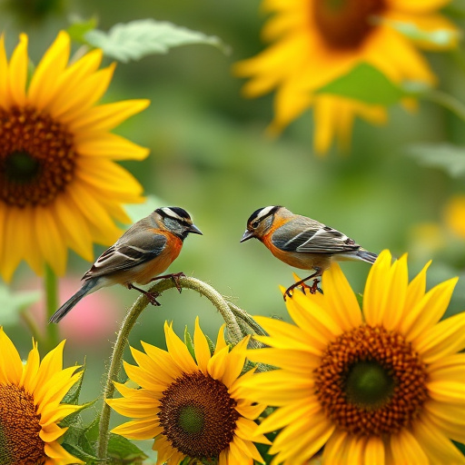 Small garden birds eating sunflower hearts