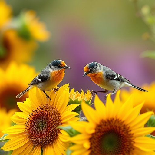 Small garden birds eating sunflower hearts