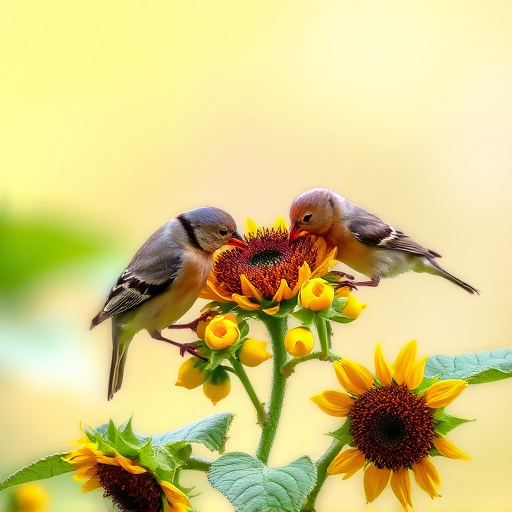Small garden birds eating sunflower hearts