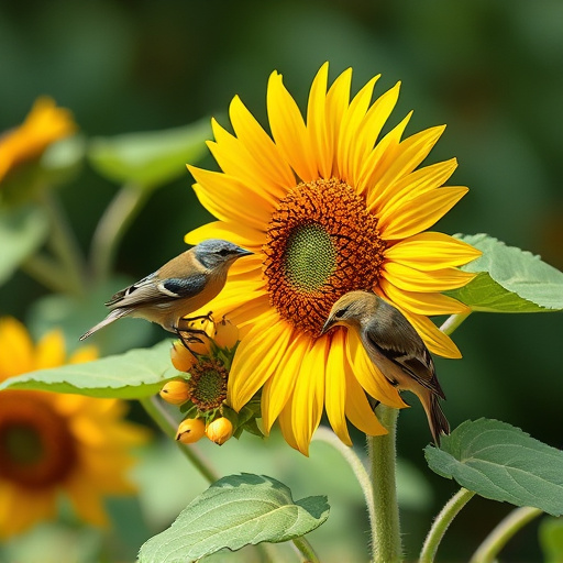 Small garden birds eating sunflower hearts