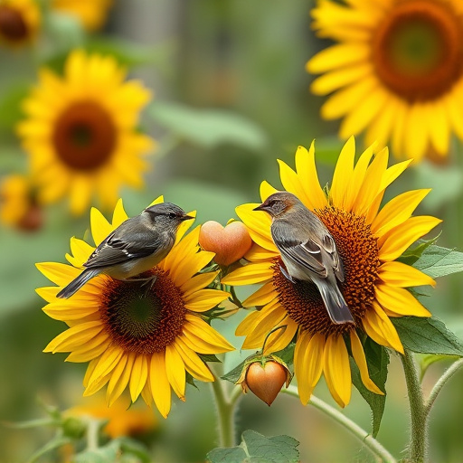 Small garden birds eating sunflower hearts