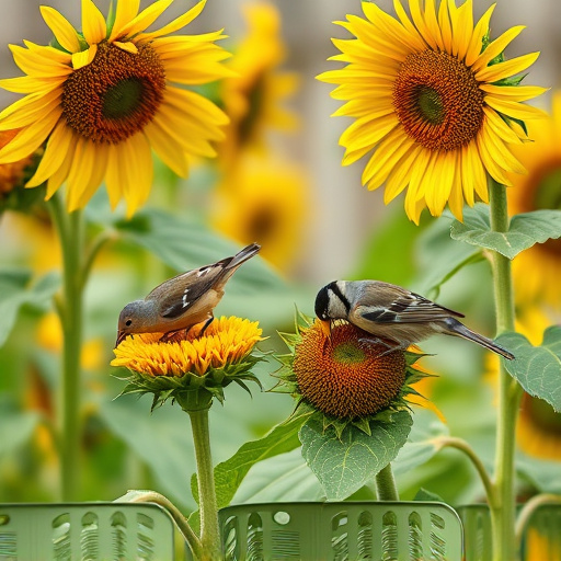 Small garden birds eating sunflower hearts
