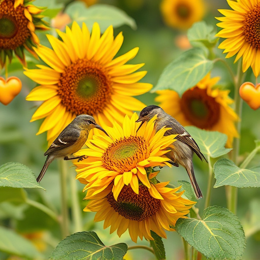 Small garden birds eating sunflower hearts