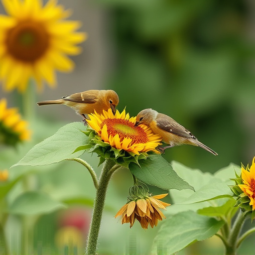 Small garden birds eating sunflower hearts