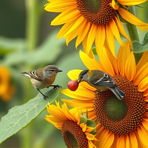 Small garden birds eating sunflower hearts