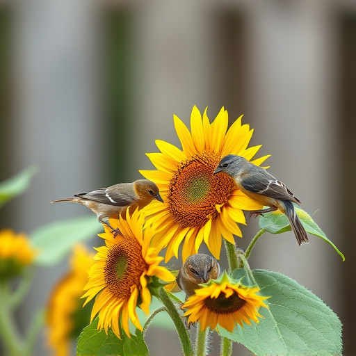 Small garden birds eating sunflower hearts