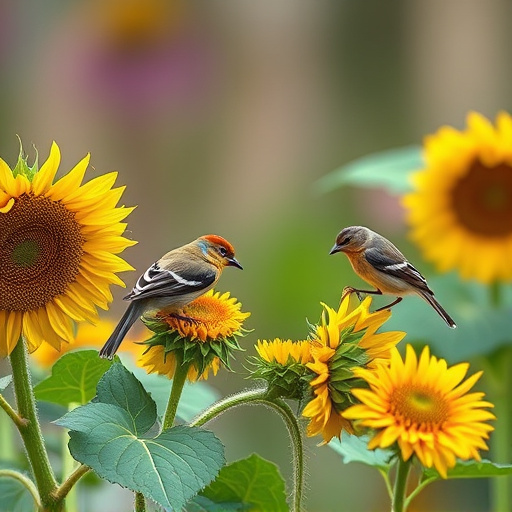 Small garden birds eating sunflower hearts