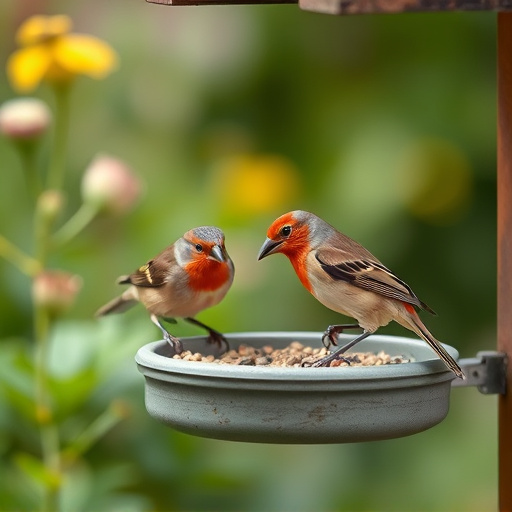 Small garden birds feeding on no-mess mix