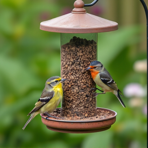 Small garden birds feeding on no-mess mix
