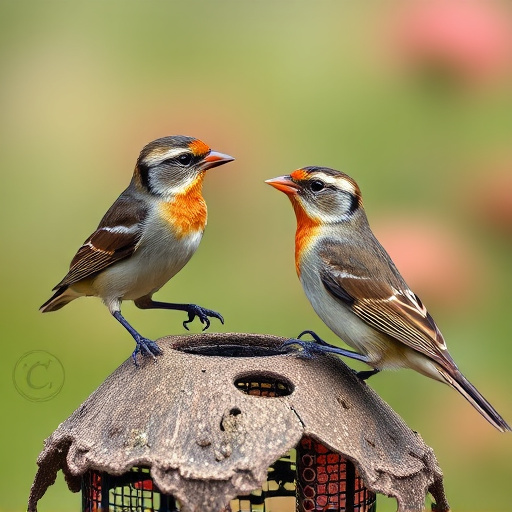 Small garden birds feeding together
